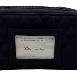 Vera Bradley Lilly Navy Quilted Cosmetic Bag Double  Zip Travel  Makeup Case